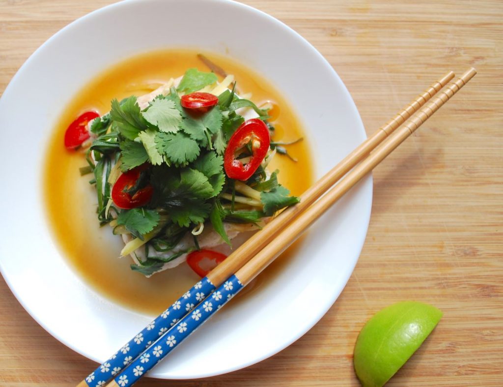 Chinese Style Steamed Fish with Ginger & Spring Onion