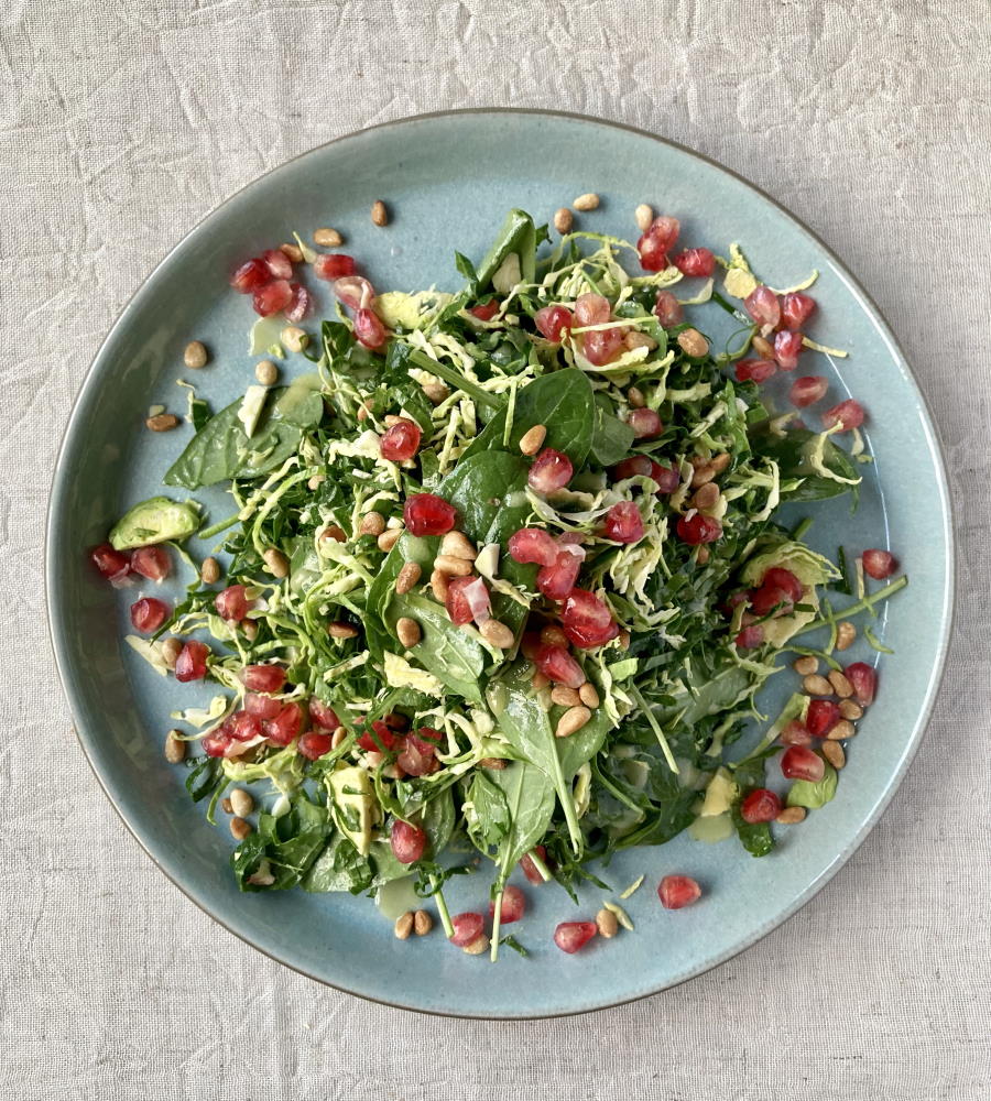 Brussel Sprout, Kale & Spinach Salad